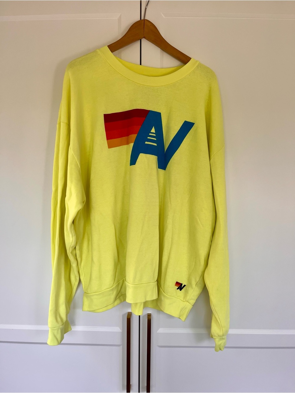 Aviator Nation Neon Yellow Crewneck with Multicolor Logo
